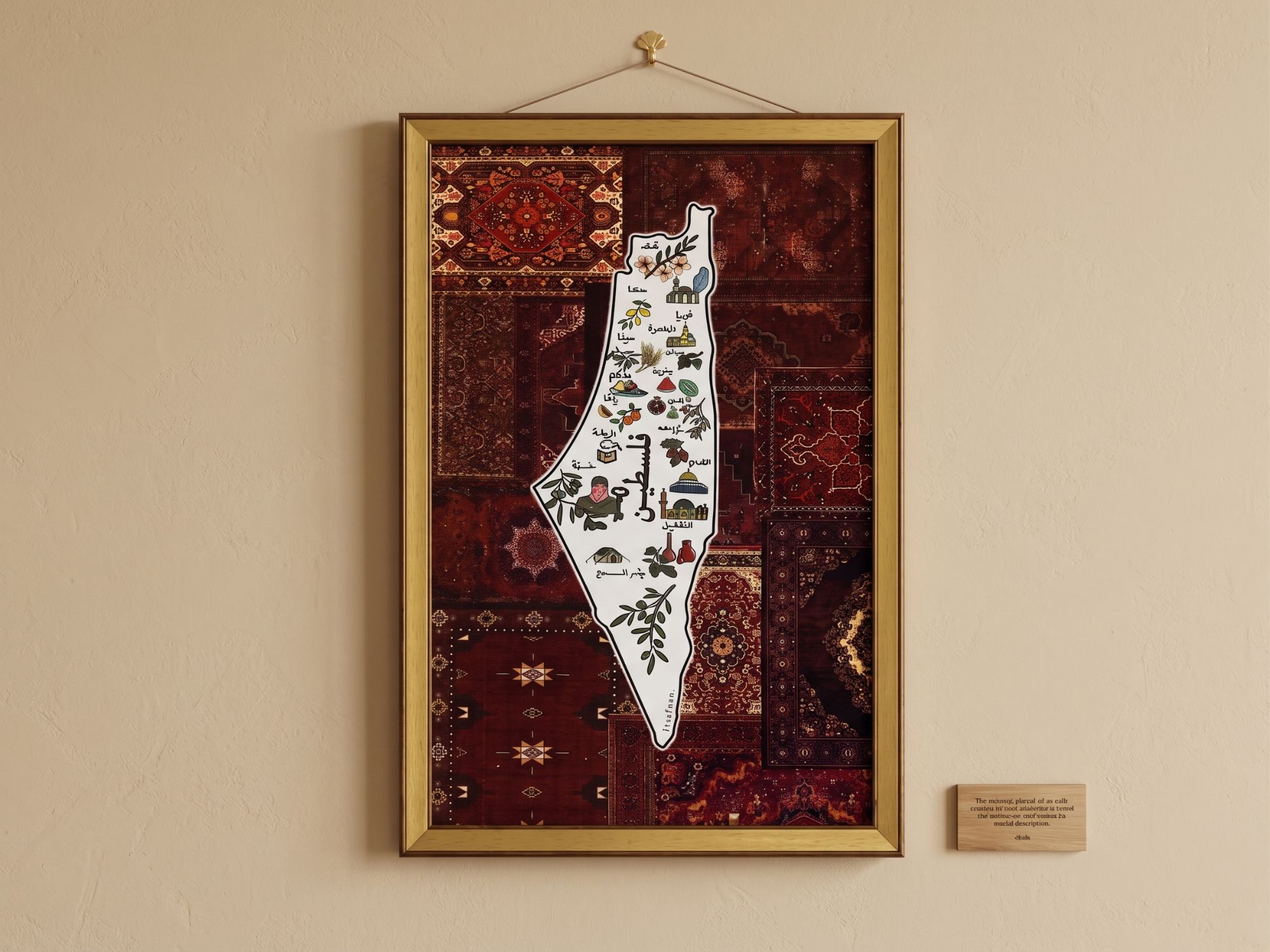 برواز ولوحة جدارية "خريطة فلسطين والتراث"